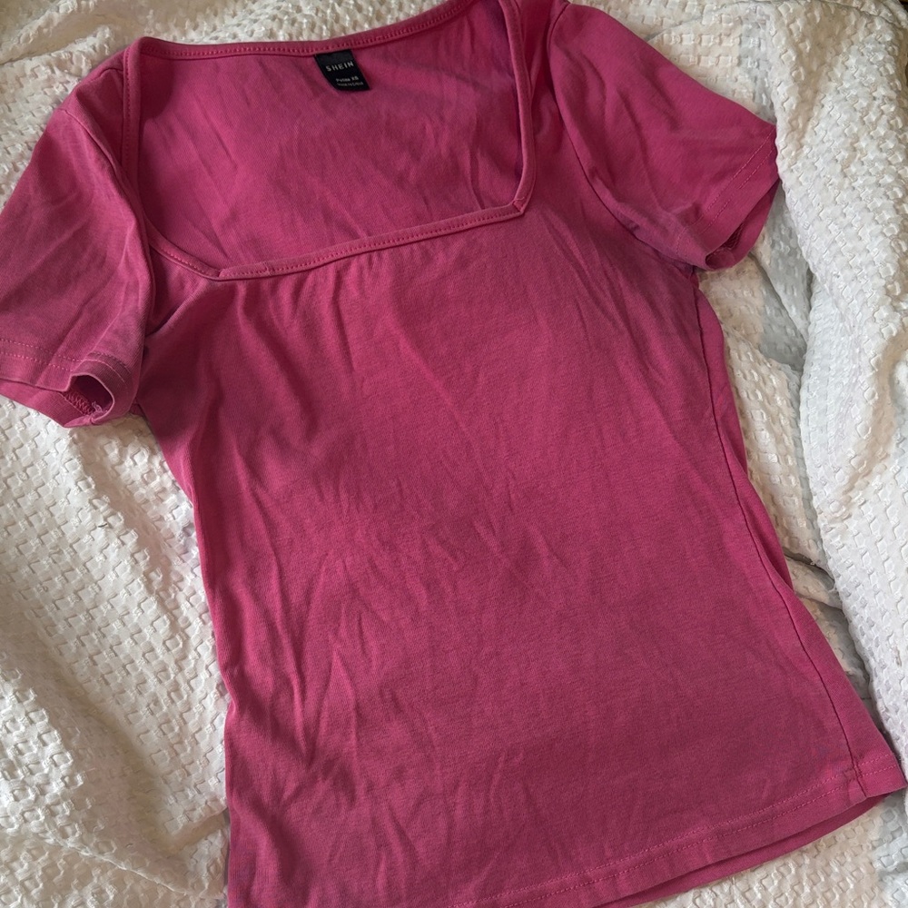 Pink Square Neck Short Sleeve Women's Tee